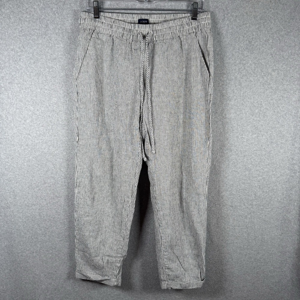 J crew striped linen cotton blend drawstring pant womens 8 gray white